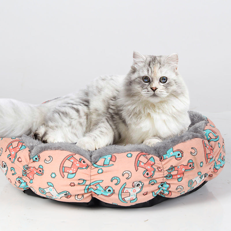 Calming Fluffy Donut Pet Bed for Cats and Dogs
