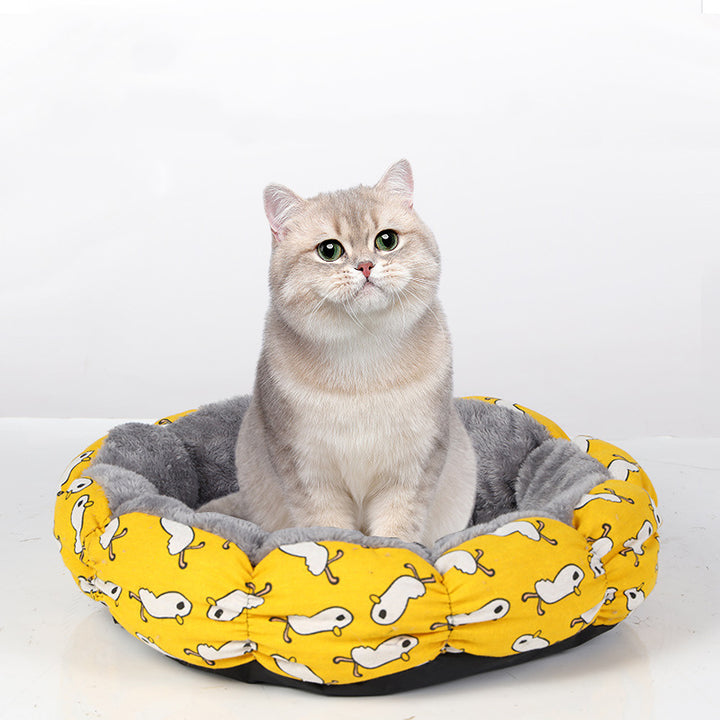 Calming Fluffy Donut Pet Bed for Cats and Dogs