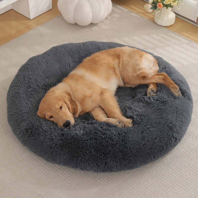 Round Plush Warm Pet Bed for Dogs and Cats