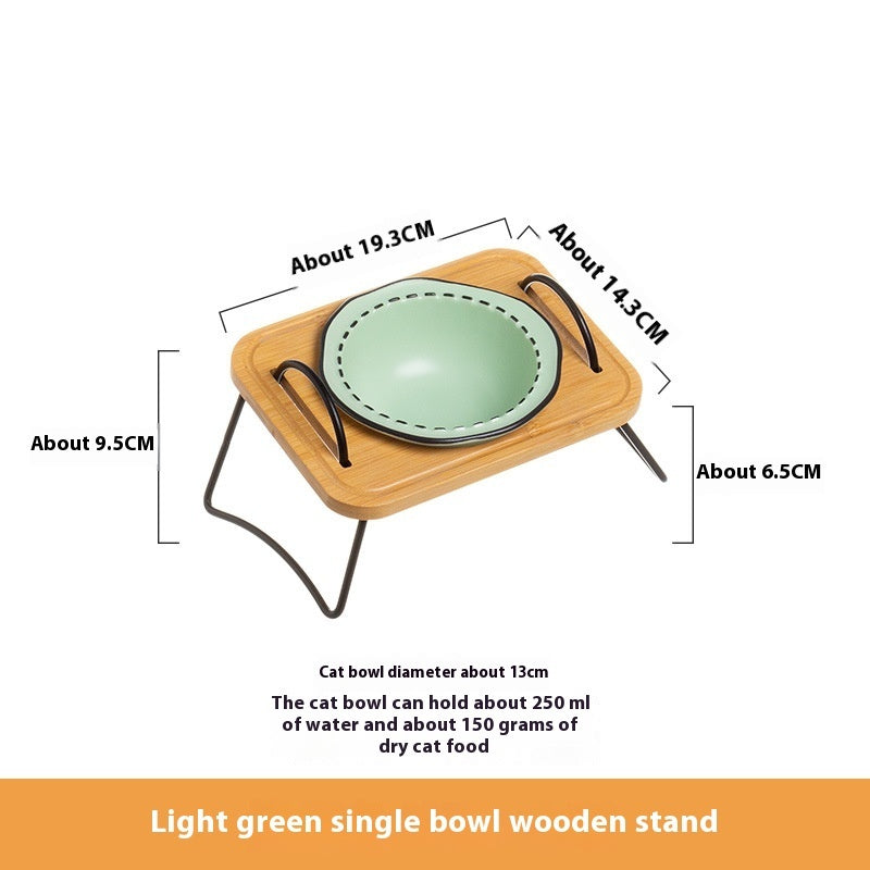 Wooden Rack Ceramic Pet Bowl with Anti-Tip Design