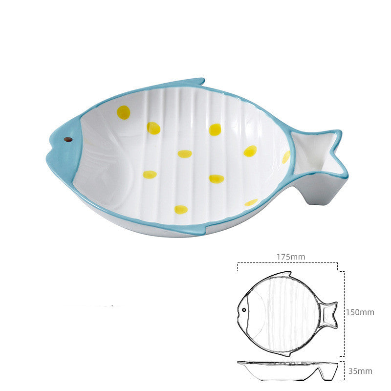 Fish-shaped Ceramic Plate Cat Food Feeding Bowl