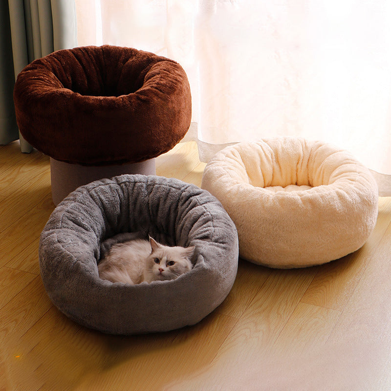 Long Plush Donut Pet Bed for Dogs and Cats