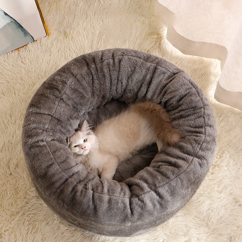 Long Plush Donut Pet Bed for Dogs and Cats