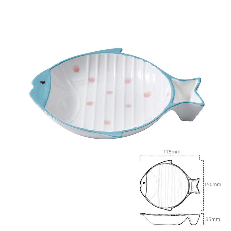 Fish-shaped Ceramic Plate Cat Food Feeding Bowl