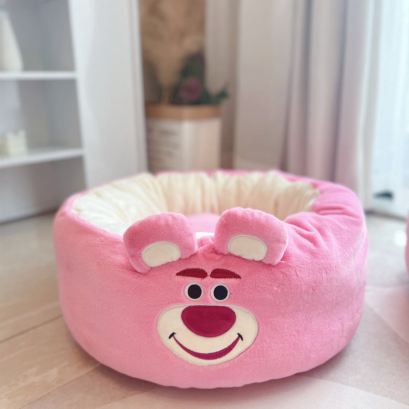 Cartoon Red Panda Plush Round Pet Bed