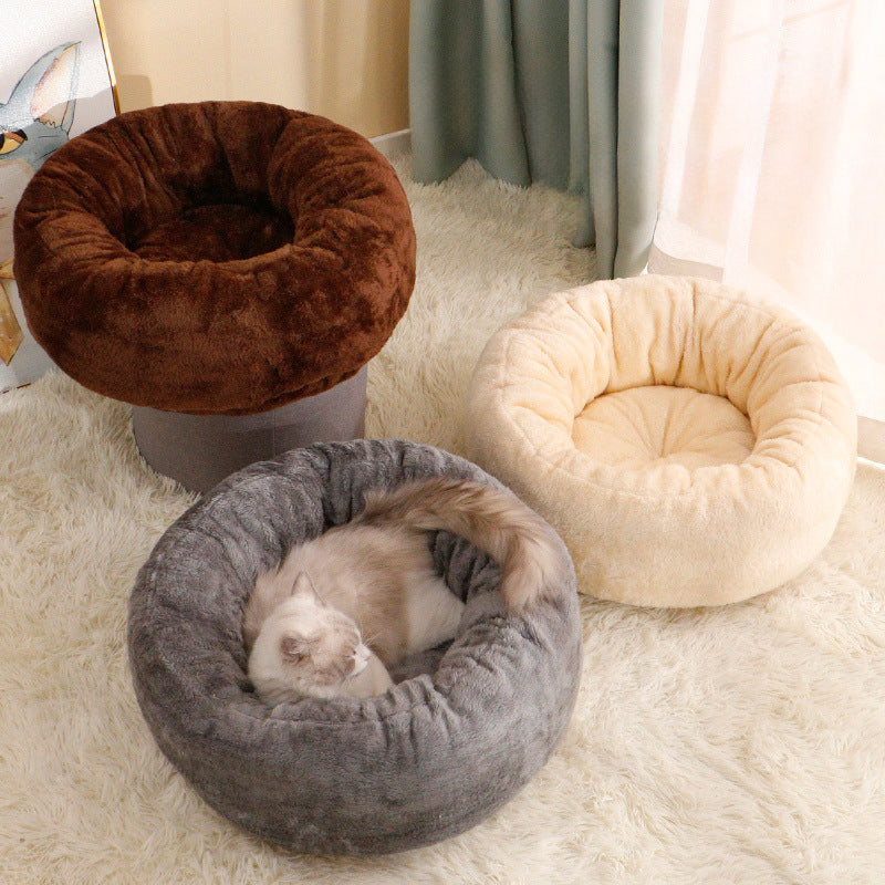Long Plush Donut Pet Bed for Dogs and Cats