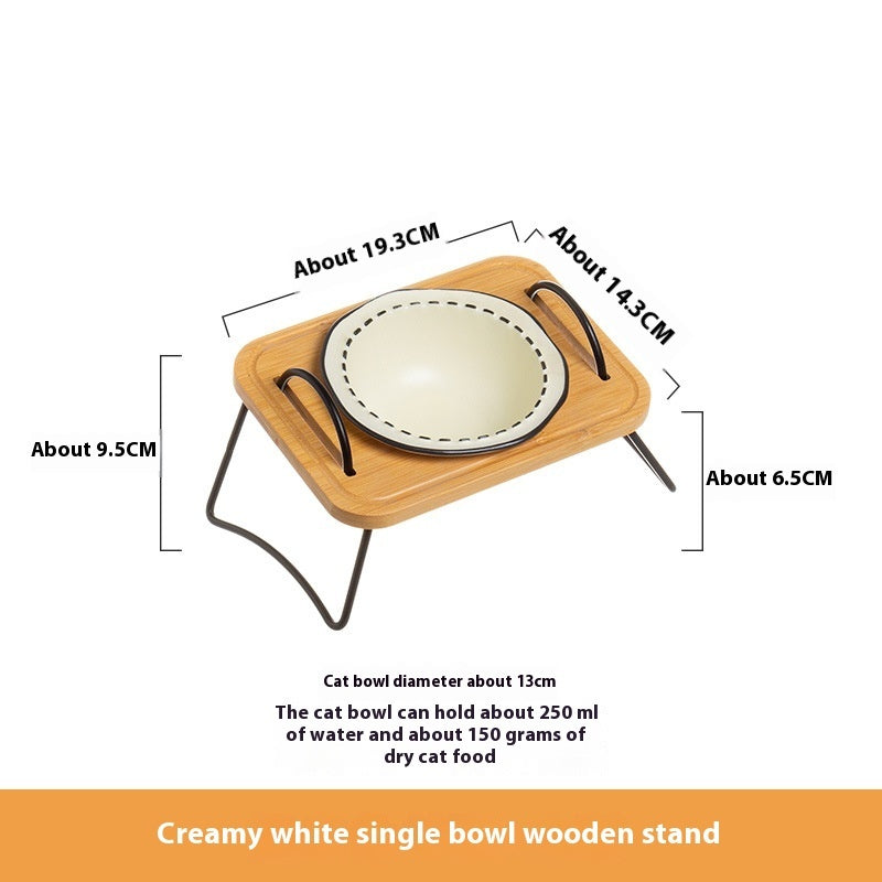 Wooden Rack Ceramic Pet Bowl with Anti-Tip Design
