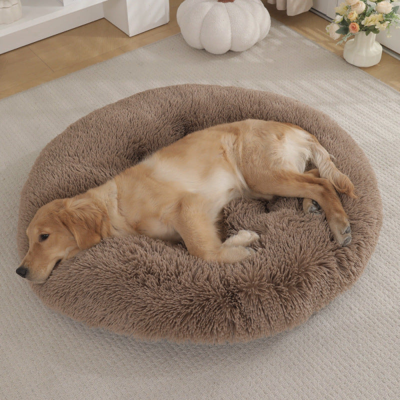 Round Plush Warm Pet Bed for Dogs and Cats