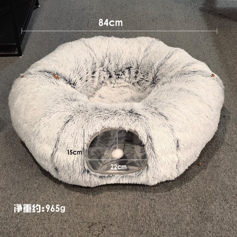Plush Foldable Cat Tunnel Bed for Winter