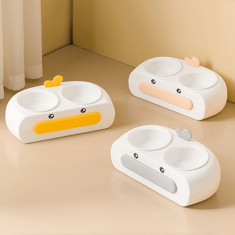 Duck-Shaped Double Pet Feeding Bowl for Cats and Dogs