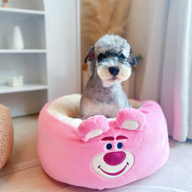 Cartoon Red Panda Plush Round Pet Bed