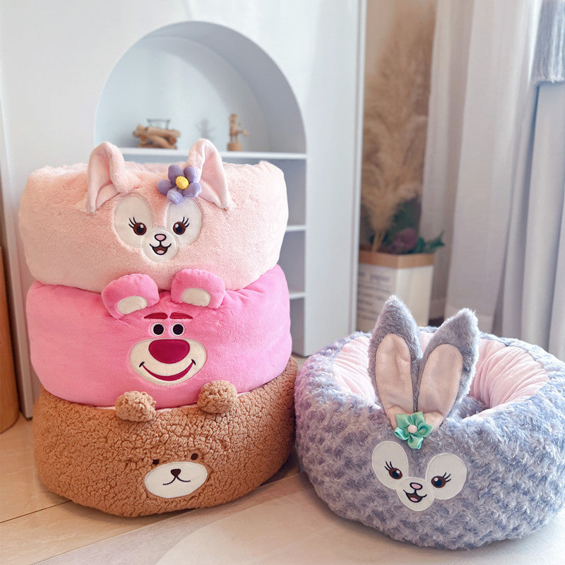 Cartoon Red Panda Plush Round Pet Bed
