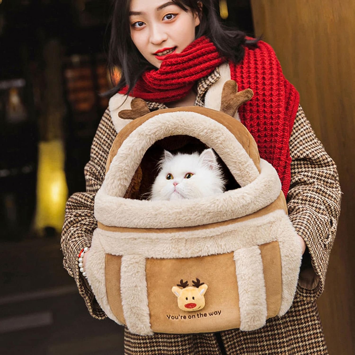 Plush Winter Pet Backpack Carrier with Hand Warmers