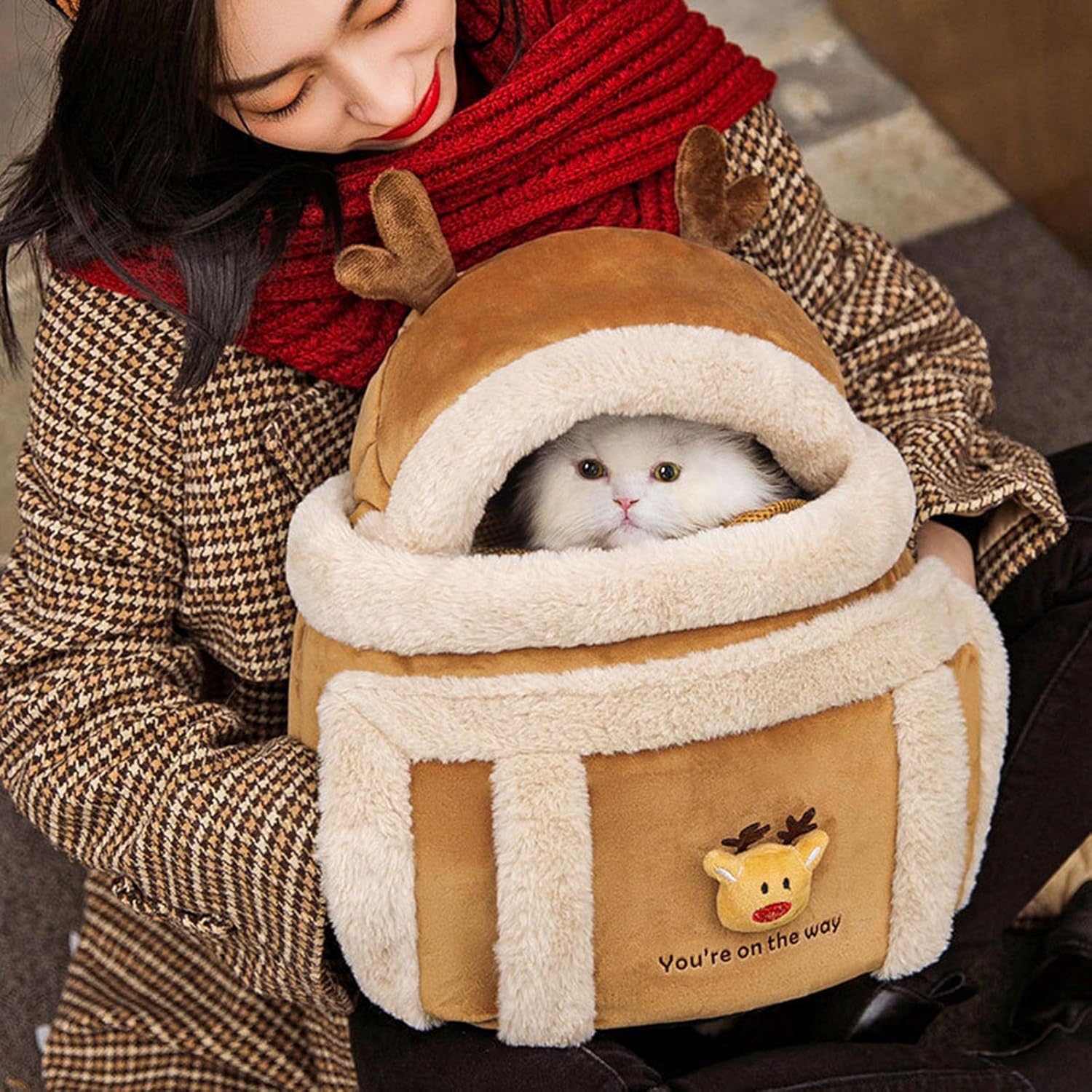 Plush Winter Pet Backpack Carrier with Hand Warmers