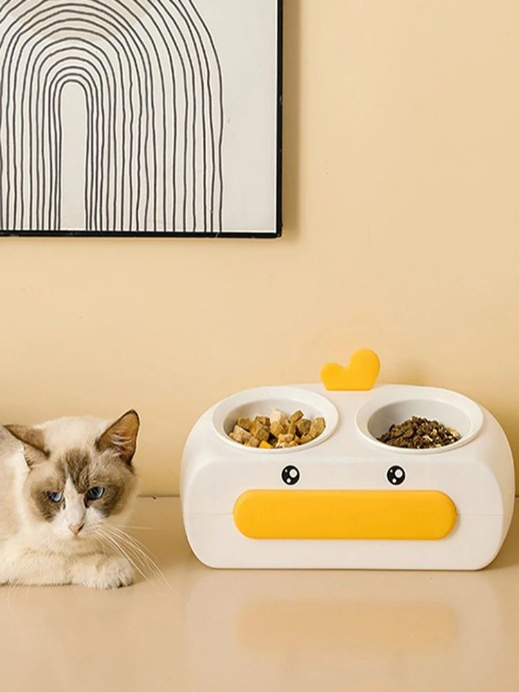 Duck-Shaped Double Pet Feeding Bowl for Cats and Dogs