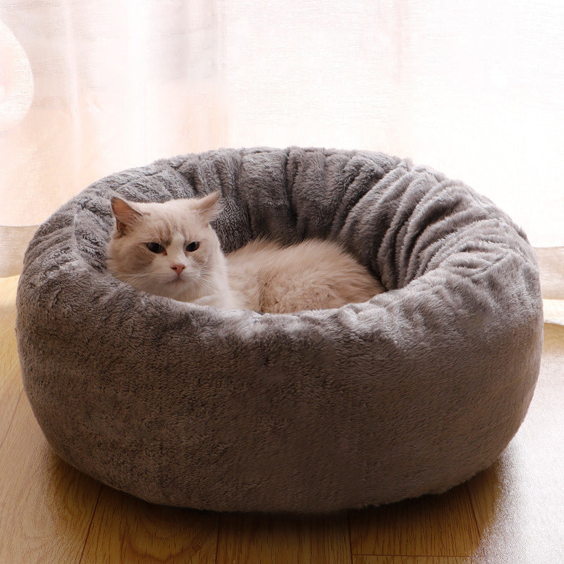 Long Plush Donut Pet Bed for Dogs and Cats