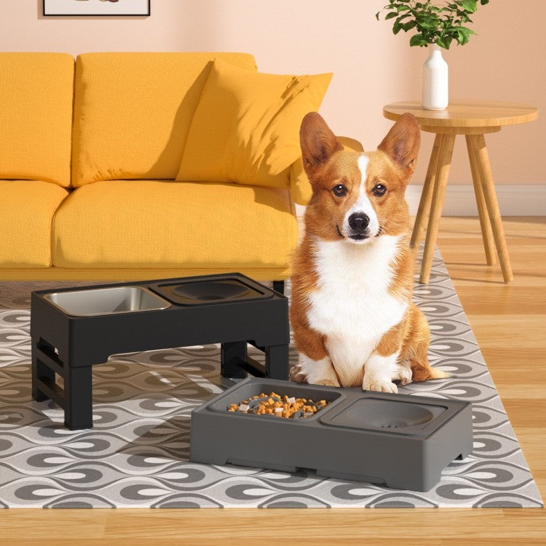 Adjustable Height Stainless Steel Double Dog Bowl with Stand